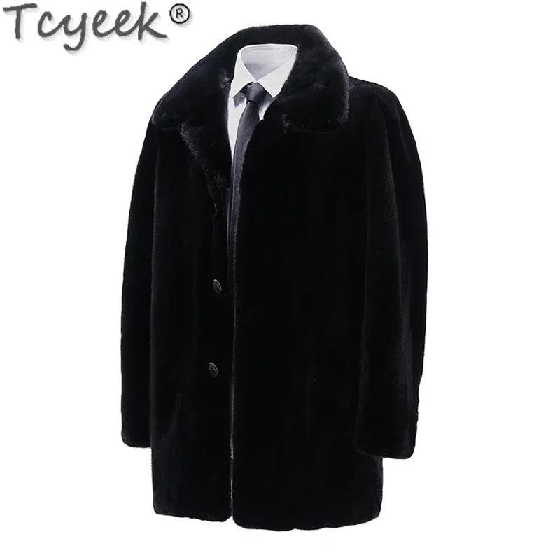 Tcyeek-メンズ本物のミンクの毛皮のコート、暖かいジャケット、男性の服、黒、自然、冬、9xl