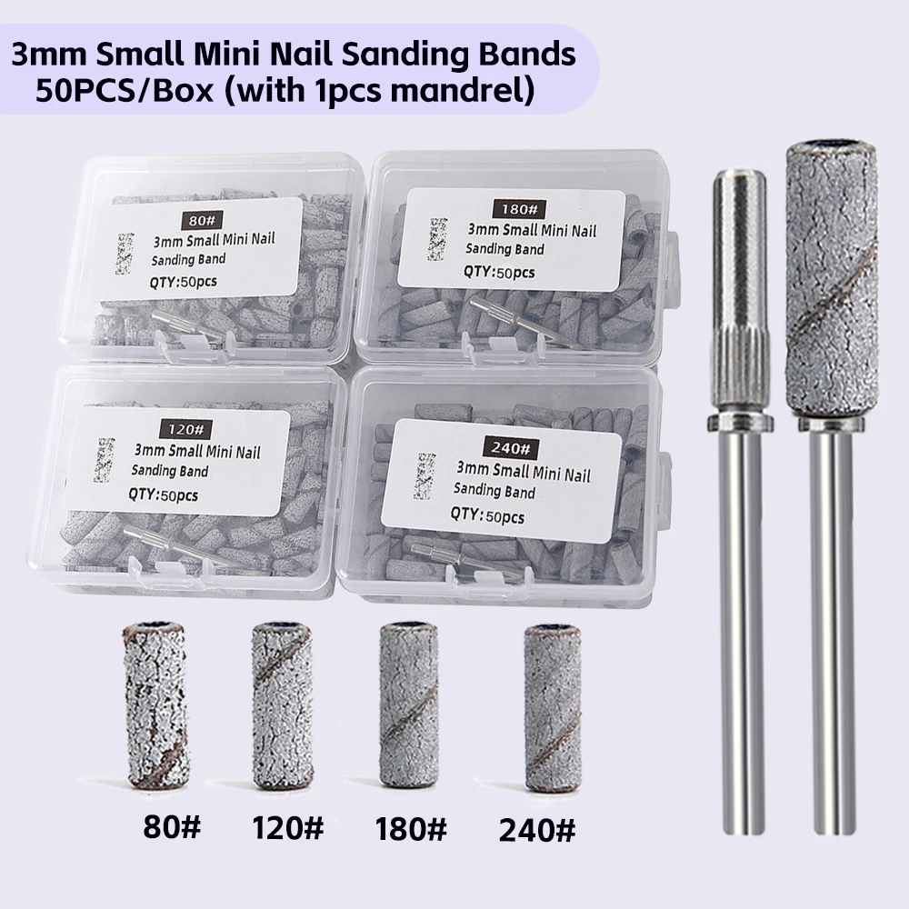 50/100 pièces 3mm petites bandes de ponçage des ongles ensemble pour forage des ongles fraisage manucure Salon-80/120/180/240 grain papier de verre accessoire