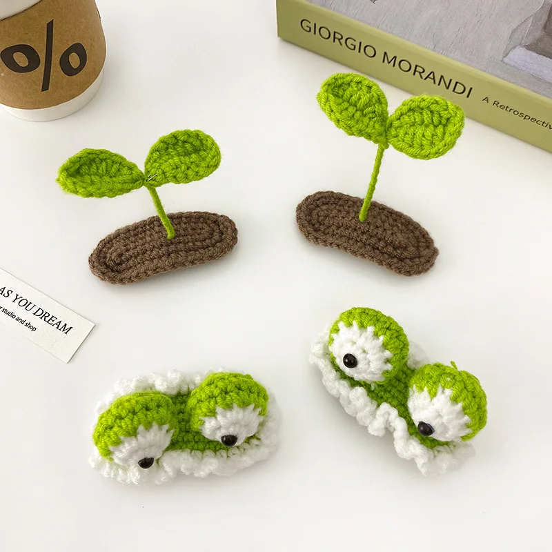 1 Korean explosion pure hand-crocheted cute little frog big eyes knitting BB clip side crochet hairpin