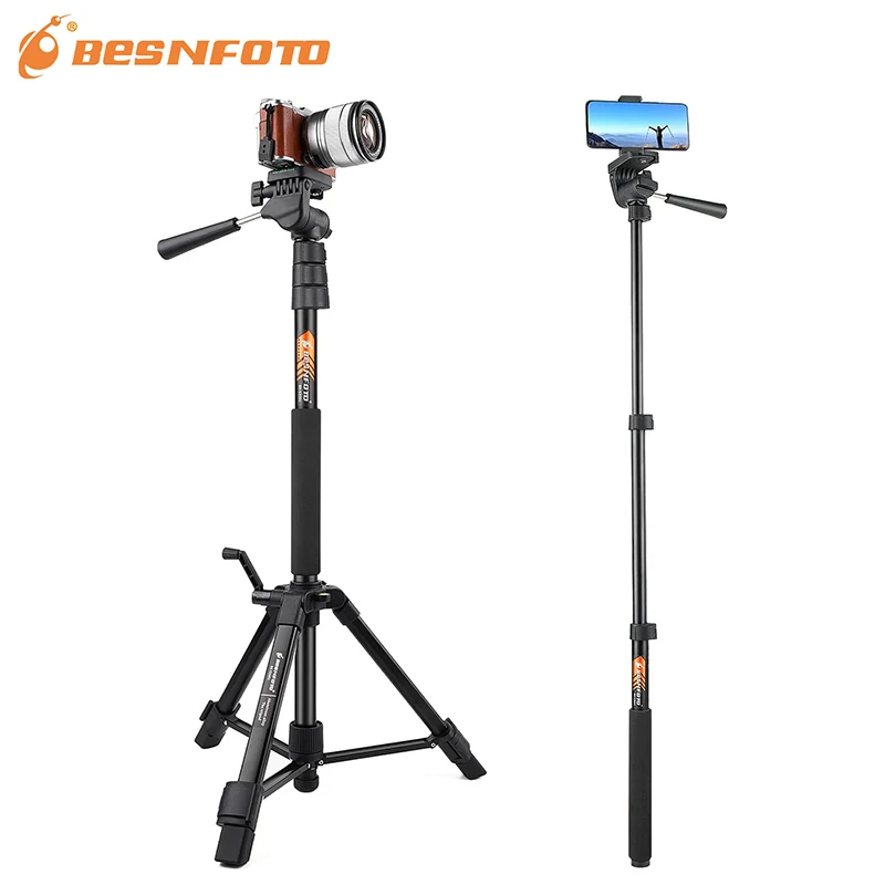 

BRSNFO 70" Aluminum Tripod Monopod 2 in 1 Lightweight for Travel DSLR Camera with Bluetooth Remote Phone Mount QR Plate Vlogging