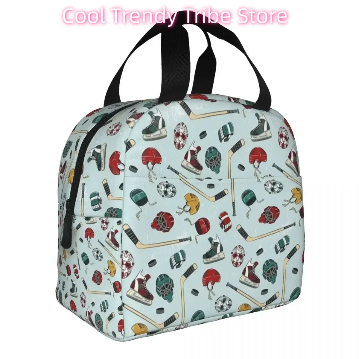 Colorful Bright Ice Hockey Insulated Lunch Bag Thermal Bag Meal Container Large Tote Lunch Box Food Bag Work Outdoor