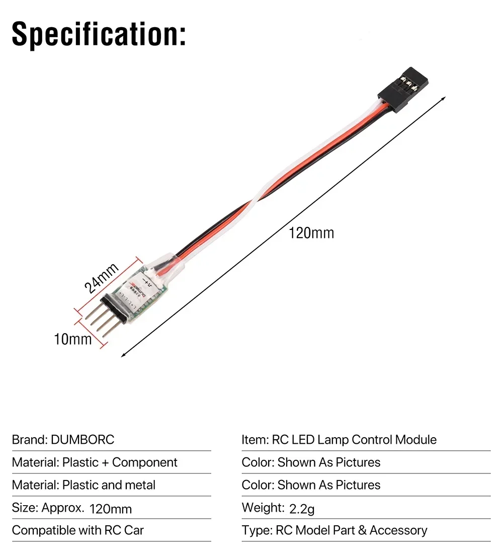 DUMBORC 3CH RC LED Lamp Light Controller Module Switch Panel System Turn on/Off JR Plug per Car Vehicle Fixed Wing Aircraft Part