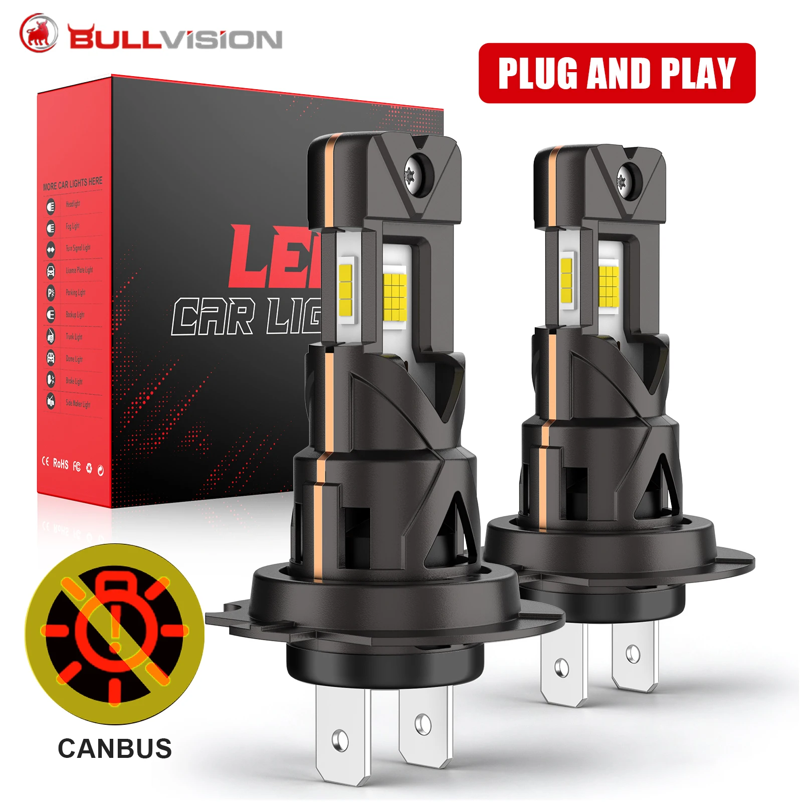300W Turbo H7 LED Headlight Canbus LED Bulb Wireless With Fan Turbo Driving Headlamp Three Sides Light Bulbs 12V Automotivo Lamp
