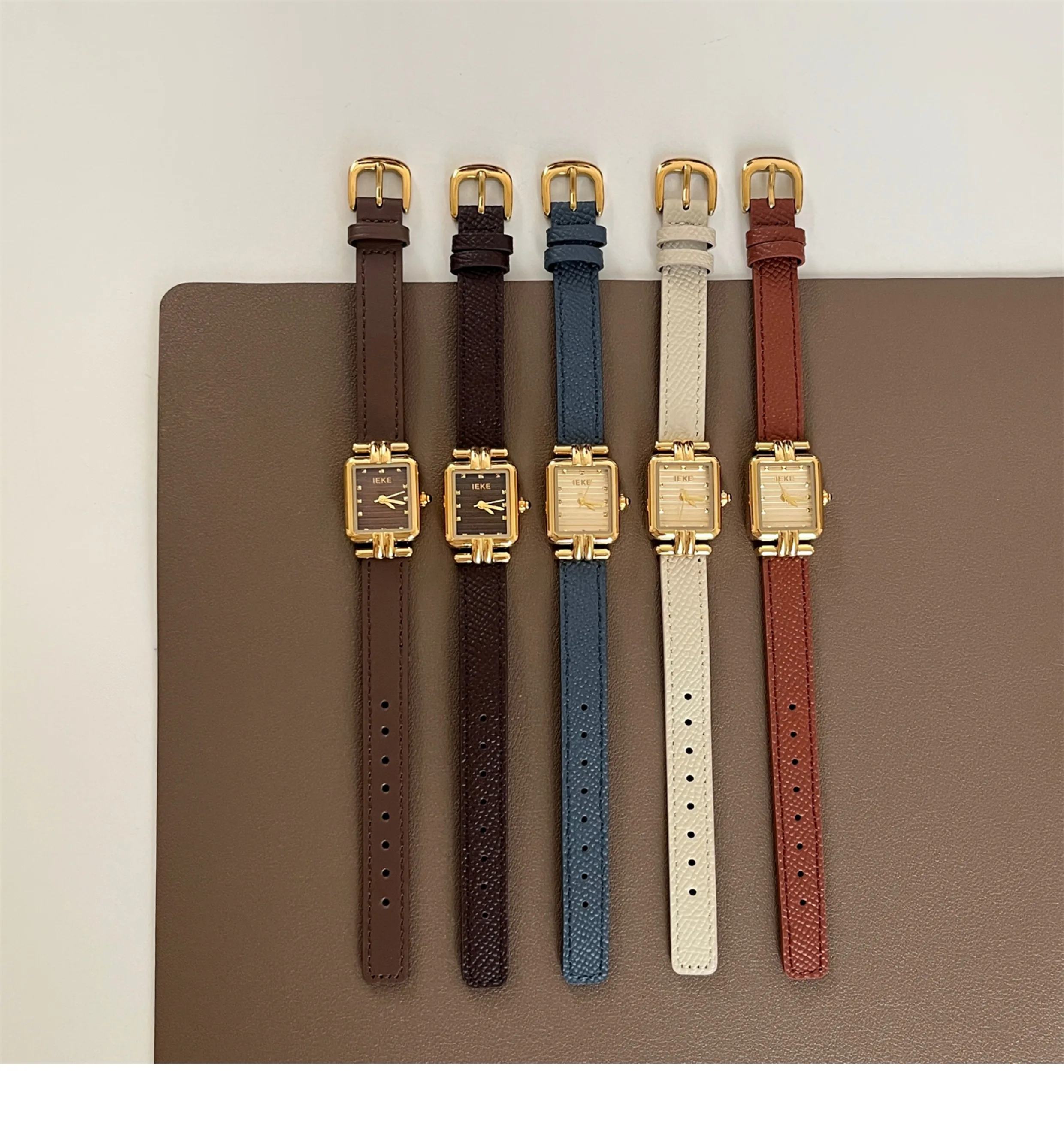 Golden T-shaped diamond watch with retro style for women, niche and exquisite student quartz watch