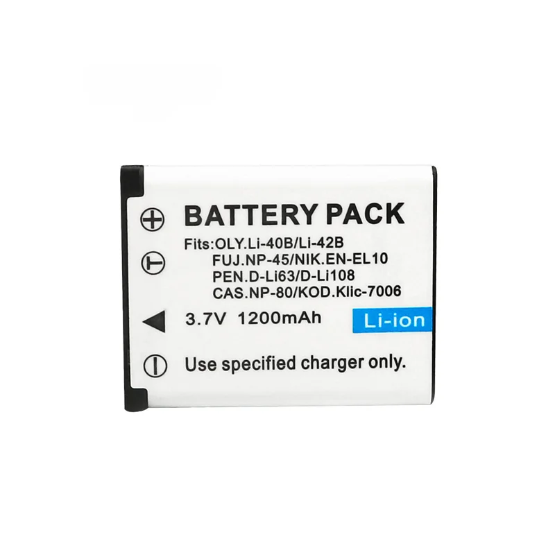 Upgraded High Quality Li 40B 3.7V 1200mAh Li ion Battery for Li 42B NP45 EN EL10 D Li63 D Li108 NP80 Klic7006 Replacement