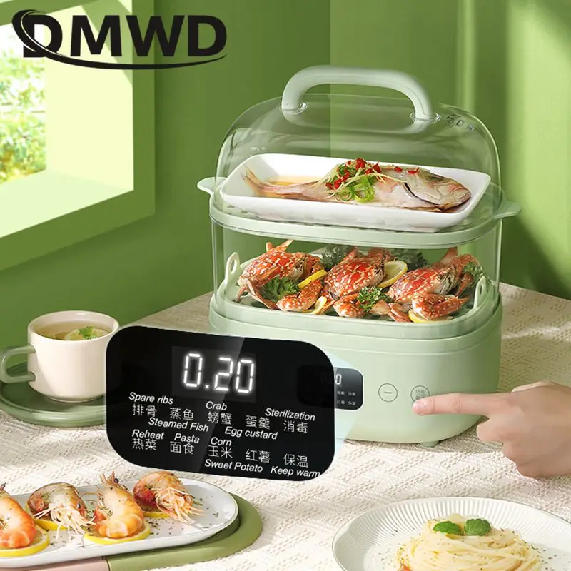 DMWD 2 Layers Food Steamer 6L Rapid heating Automatic Cooker Egg Boiler Touch Panel Keep Warm Reservation Breakfast machine 220V