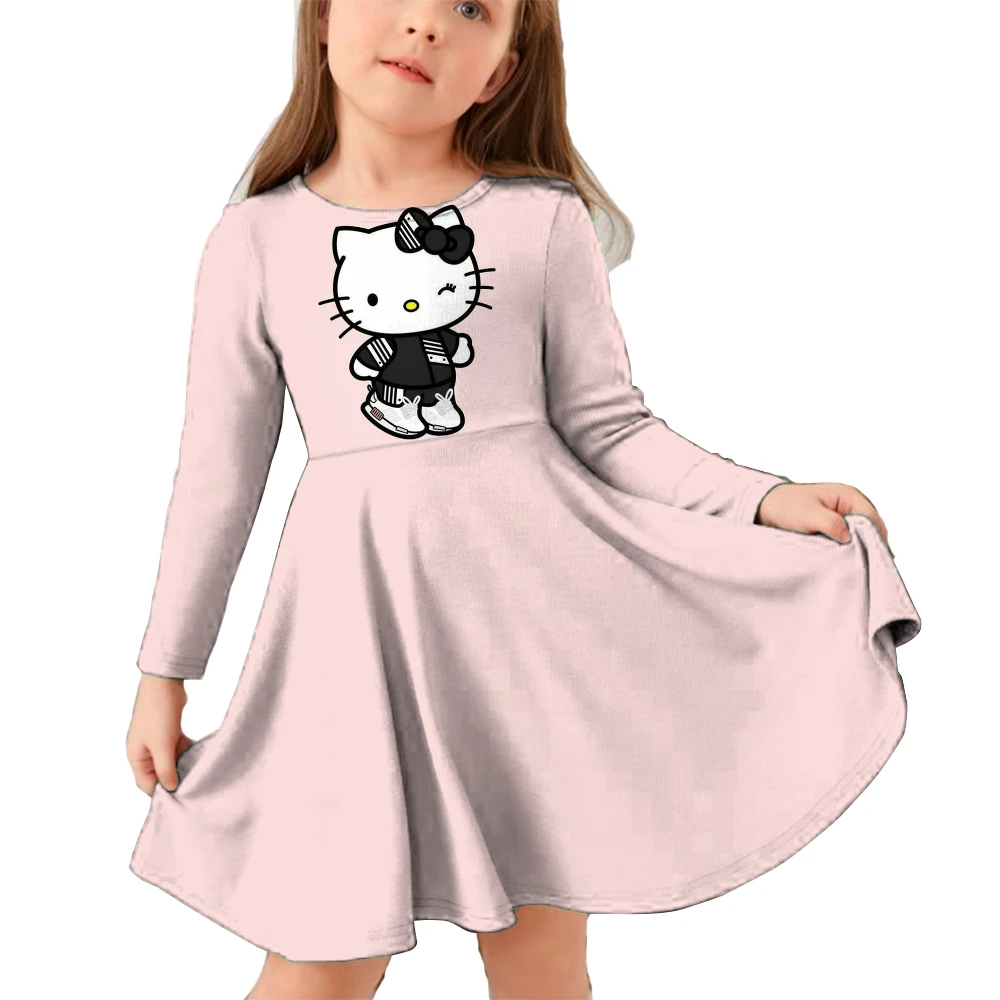 ฤดูใบไม้ร่วงเสื้อผ้าเด็กใหม่ Hello Kitty พิมพ์ชุดสําหรับ 3-14 ปี Kuromi สาวสบายๆชุดเจ้าหญิง