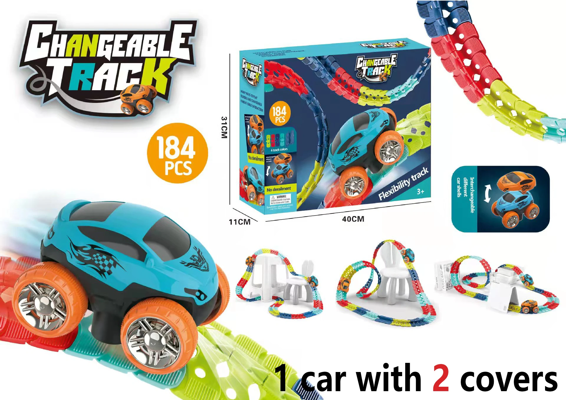 Genuine Changeable Track with LED Light-Up Race Car Racing Track Set Flexible Railway Assembled Track Birthday Gift for Kids Toy