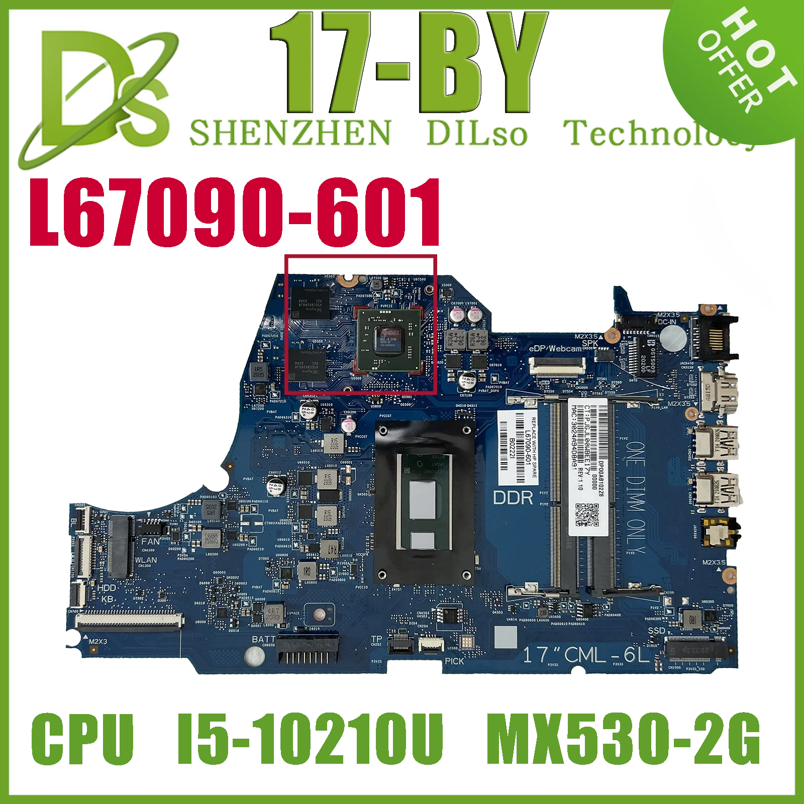 

KEFU 17-BY Mainboard For HP 17T-BY 17G-CR Laptop Motherboard W/I5-10210U GPU MX530 L67090-601 6050A3107701 100% Working Well