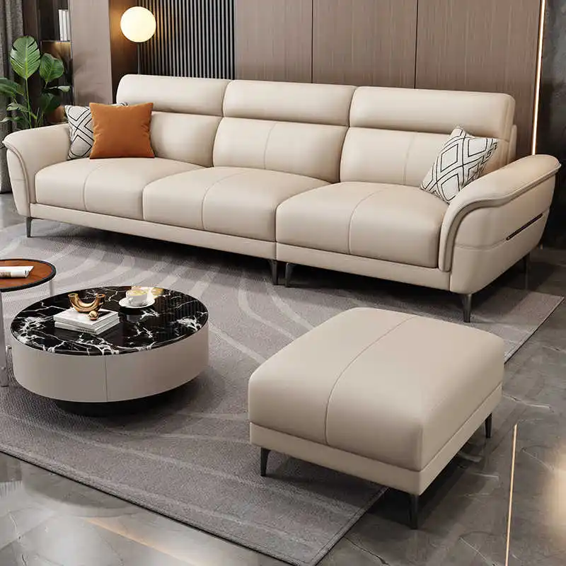 Straight sofa, small living room, modern, simple, technical fabrics, light and luxurious, household, all leather