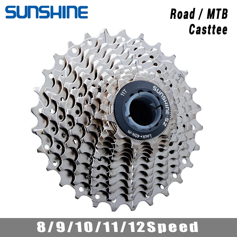Casete de Bicicleta de Ruta SUNSHINE 8/9/10/11/12 Velocidades 23/25/28/32/34/36T K7 Cassette 8V 9V 10V 11V 12V para SHIMANO HG