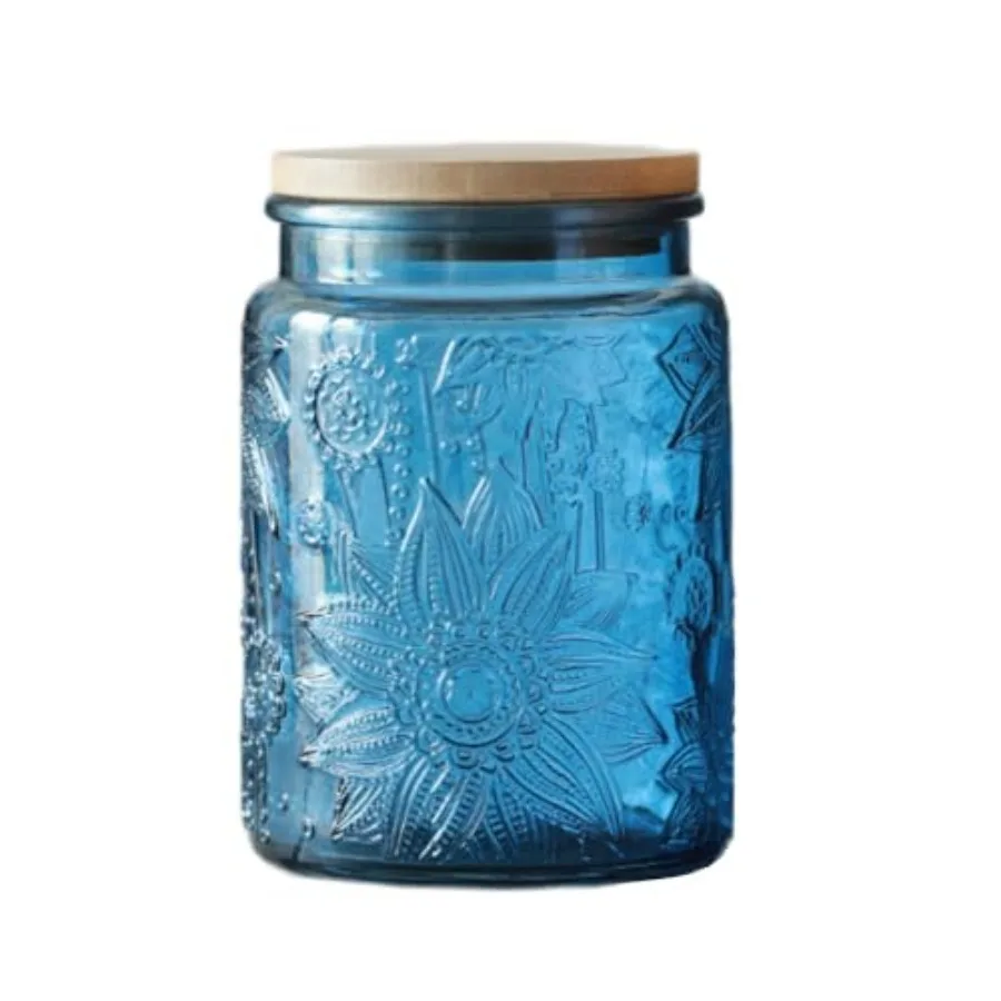 

Blue Glass Jar, FL Vintage Glass Canister with Airtight Lid, Candy Jar/Sugar Container for Kitchen Pantry Coffee, Tea, Cookie,
