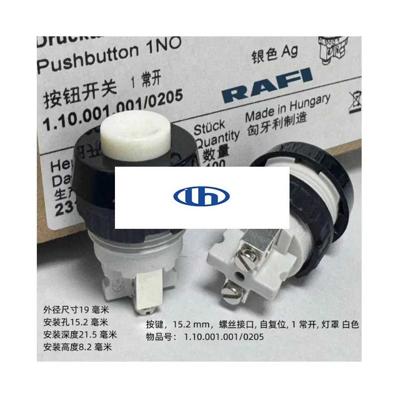 1.10.001.001 RAFI button 15.2mm screw opening self resetting 1 normally open NO multi-color optional