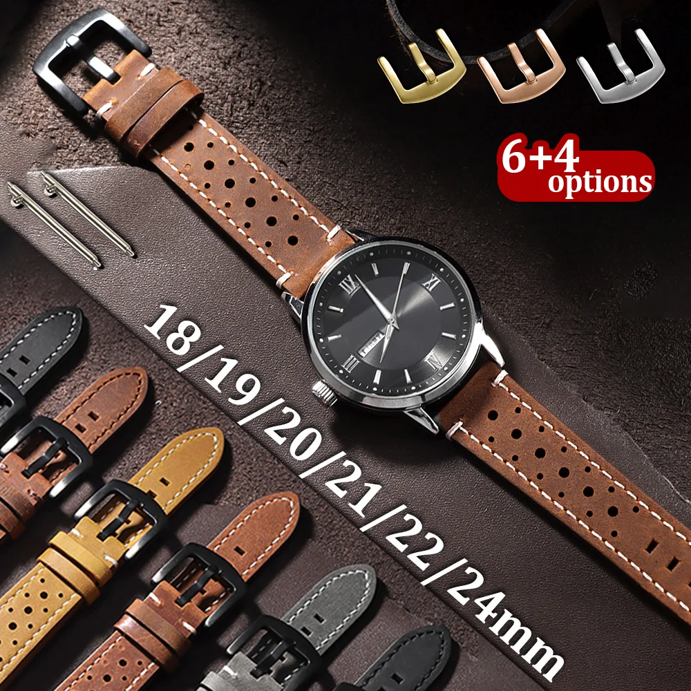 

18 19 20 21 22mm 24mm Quick Release Vintage Racing Calfskin Watch Straps for Seiko for Rolex Breathable Porous Sport Watchbands
