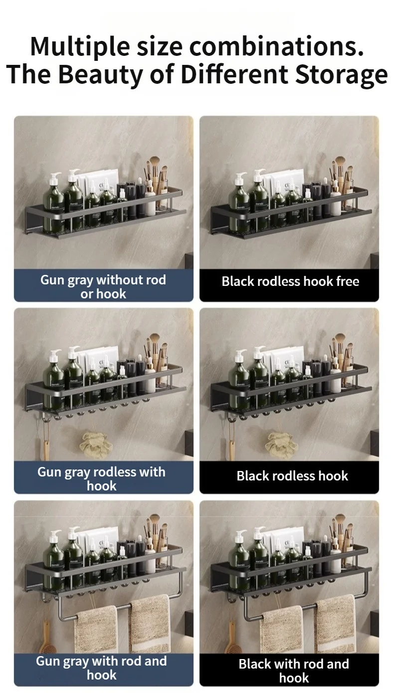60 cm Wände zur Installation, Aluminium, Badezimmerregal, Regale, Shampoo-Rack, Aufbewahrungshalter, Küchen-Organizer, Wandregal – Detail 5
