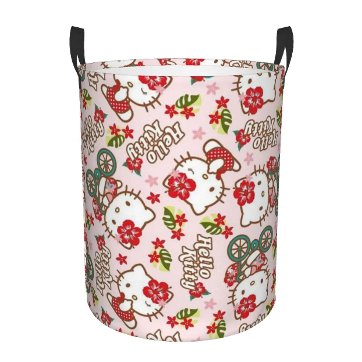 

Round Single-Layer Dirty Clothes Basket Hello Kitty Space-Saving Laundry Hamper with Sturdy Handles for Easy Carrying