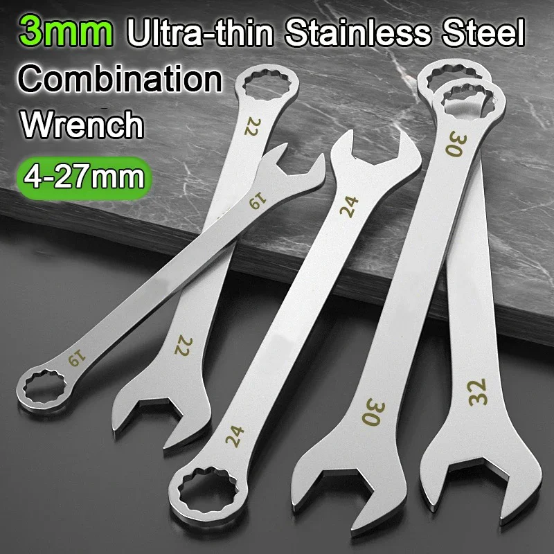 1PC 3mm Ultra-dünne Schlüssel 4-27mm Große Offene Pflaume Dual-Zweck Schlüssel Dünne Edelstahl schlüssel Haushalt Reparatur Hand Werkzeuge