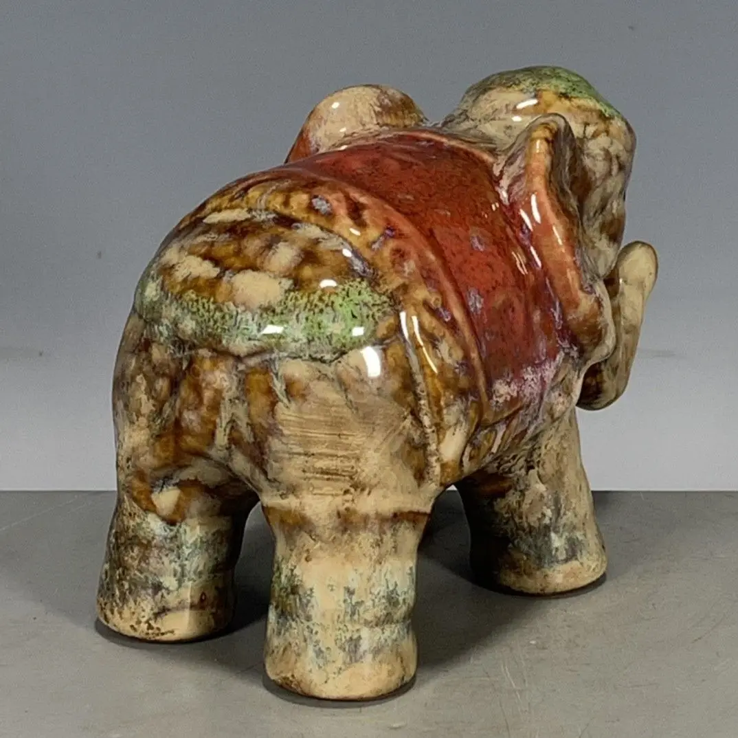 Antique Chinese Shiwan Kiln Elephant Figurine Old Glaze Ceramic Collectible