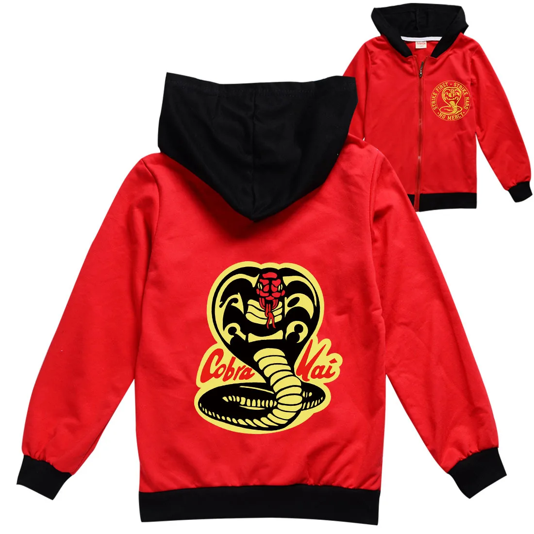 New Cobra Kai Clothes Kids Jacket with Zipper Boys Cartoon Print Long Sleeve Coats Baby Girls Hooded Sweatshirts Children Top