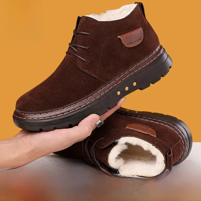 

Мужские зимние противоскользящие теплые ботинки Thiened Cotton oes ручной работы, мужские ботинки большого размера с внутренним материалом Fce для холодной воды...