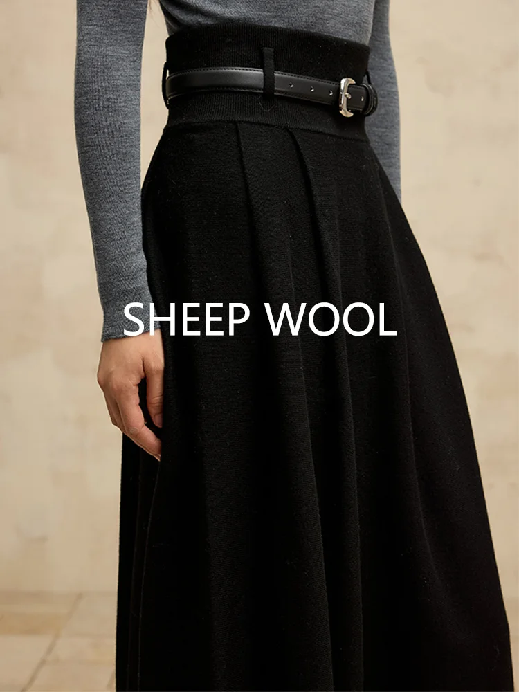 Birdtree, Wool Blended, Elegant Skirts For Women, With Belt Skirt, Fashion All-match Bottom Dress, 2024 Autumn Winter B49503QM