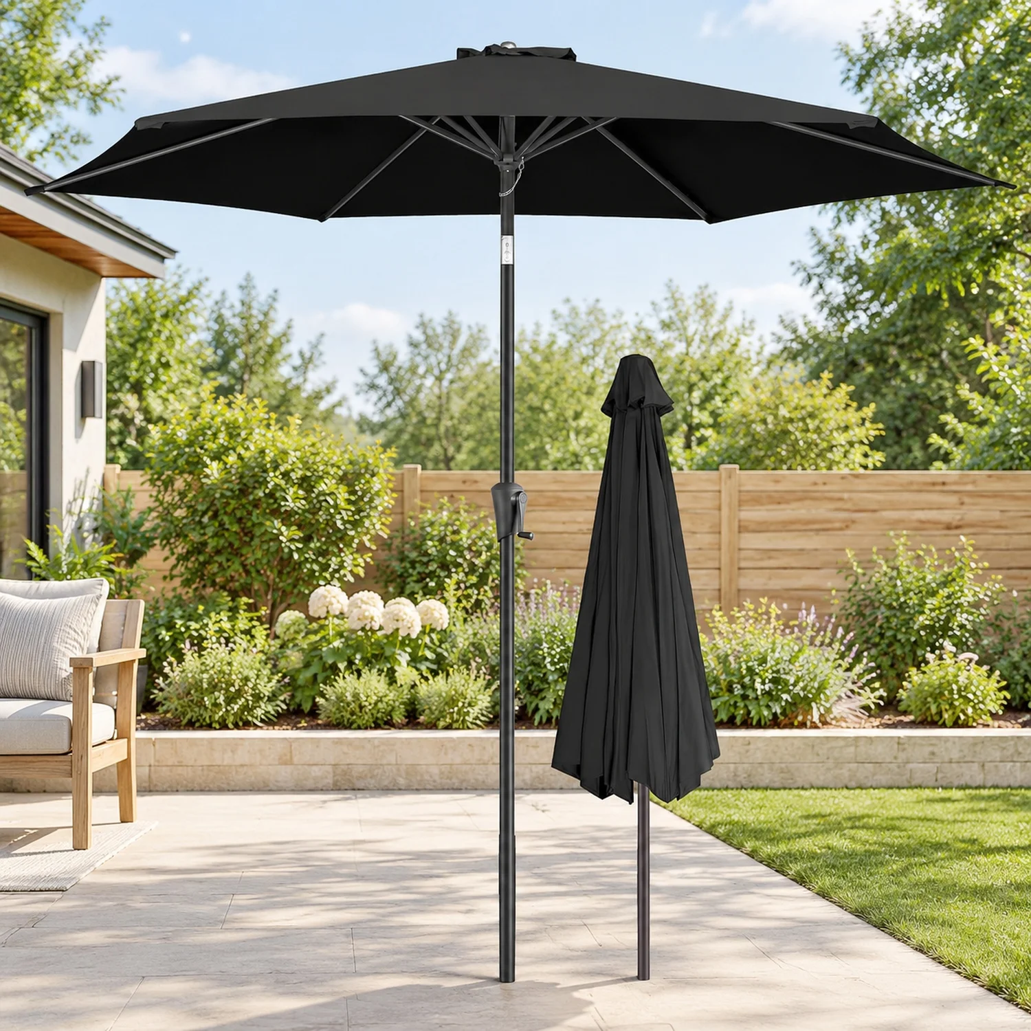 Patio Umbrella Outdoor with Push Button Tilt, 9 ft Black