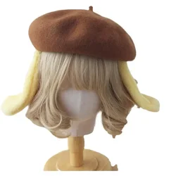 JK Style Artist Hat Kawaii Dog Ears cappello giallo Cute Wool Pudding Dog Beret per le donne ragazze Cosplay pompon accessori