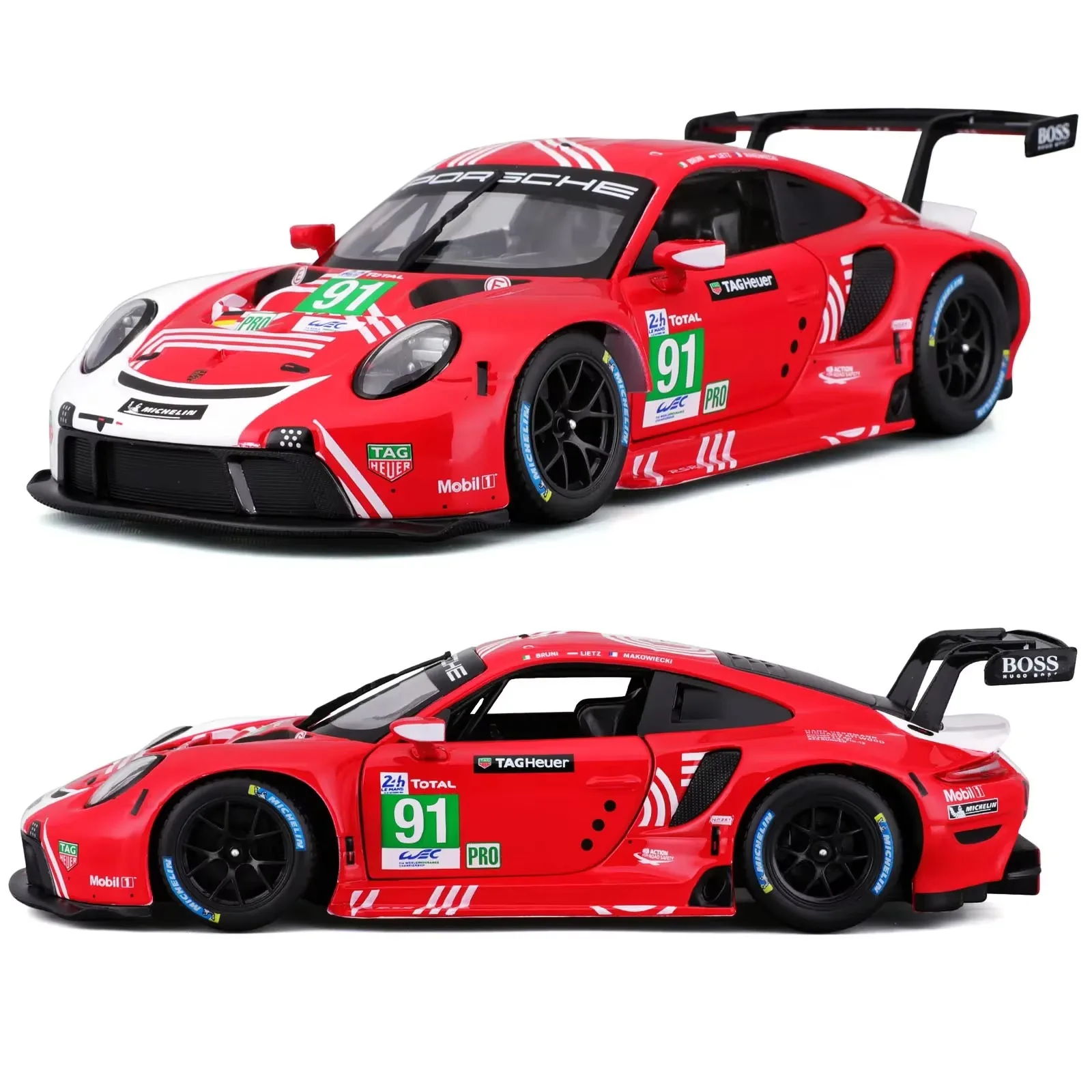 SmCpBburago 1:24 Scale Porsche 911 RSR LM 2020 Weissach Alloy Racing Car Alloy Luxury Vehicle Diecast Car Model Toy Collection