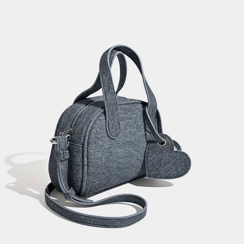 Vintage imitation denim women handbag small Boston bag Trend Designer female shoulder messenger bag PU Leather ladies totes