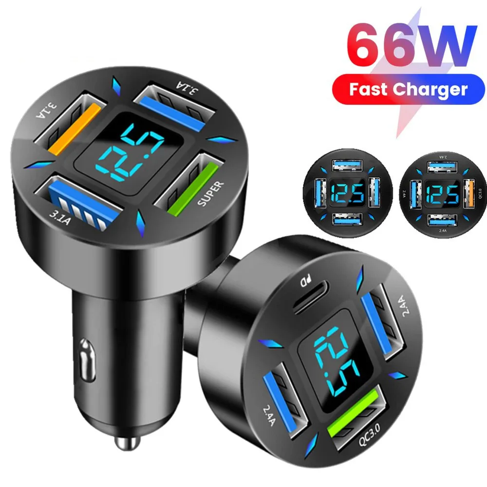 

66W Fast Charger 4 Ports PD USB Car Charging Mobile Phone Type-C Adapter Quick Charger in Car for Oppo Reno12 Samsung Galaxy A24