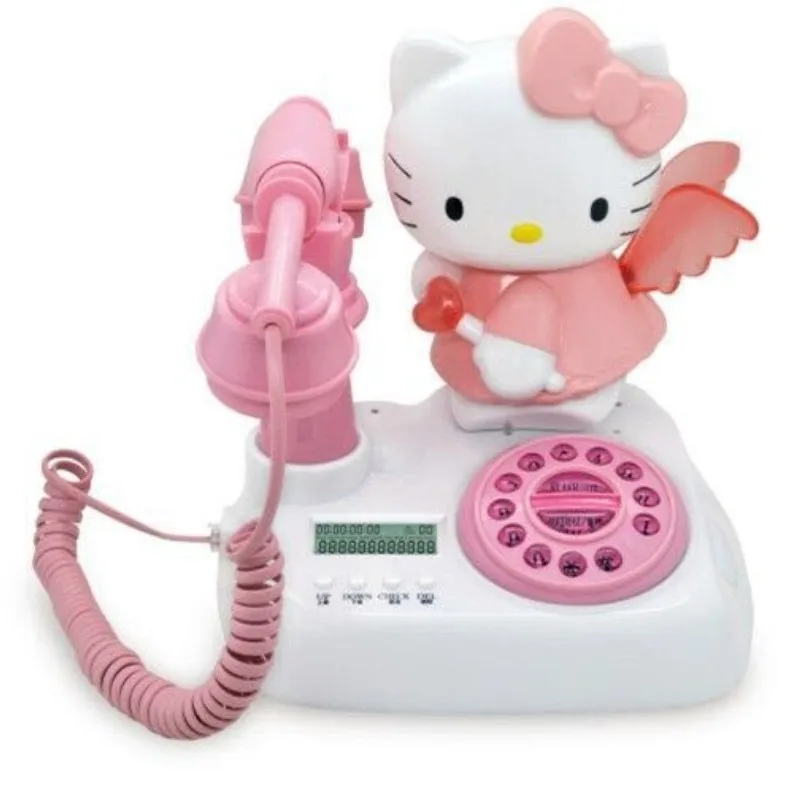 Anime Sanrio Kawaii Antique Corded Landline Telephone Hello Kitty Pink Creative Cute Retro Creative Kids Birthday Gift Toys