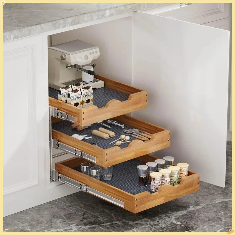 3段スライド式キャビネットオーガナイザー、20x21インチの引き出し式収納、ベースキャビネット用