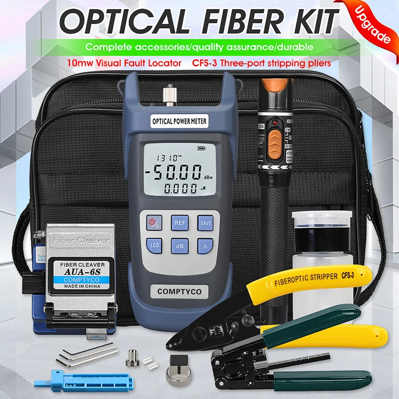 

FTTH Cold Splicing Tool Kit Fiber Tool Set AUA-6S Fiber Cutter 10KM Red Light Pen Optical Power Meter