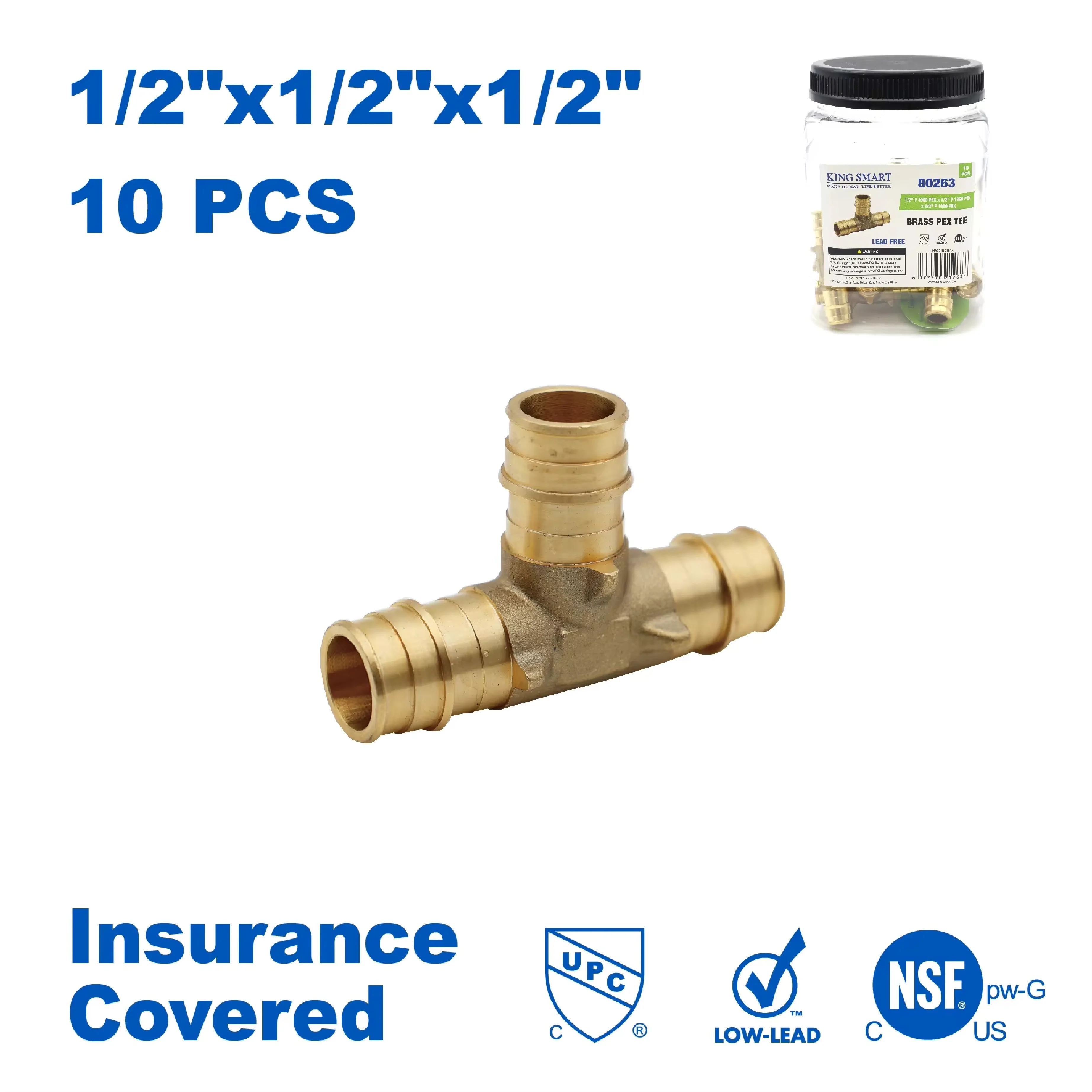 

KING SMART 1/2" F1960/PEX Расширительный тройник PEX; 10 шт./корпус; Бессвинцовая латунь; 80263