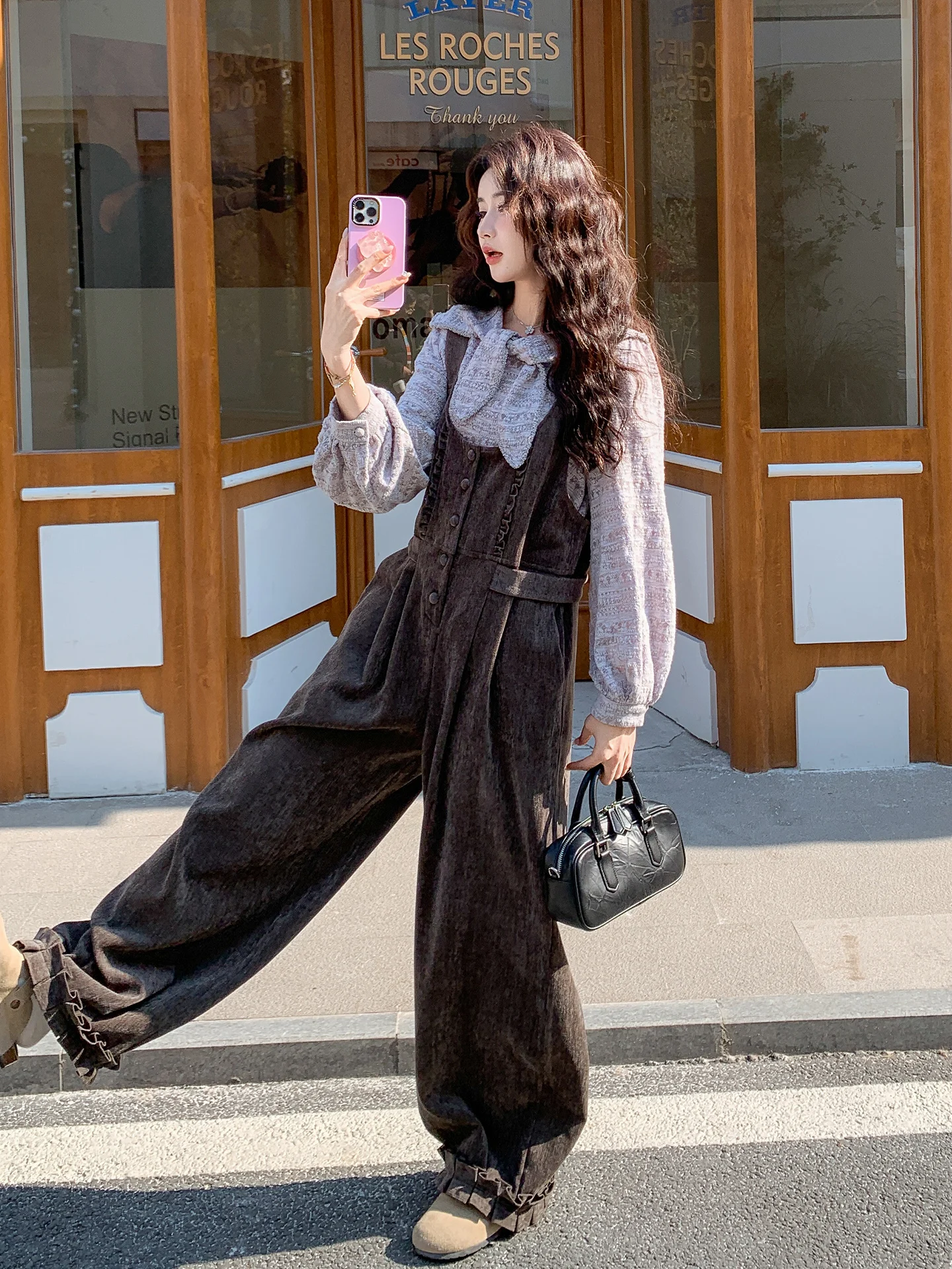 

Khaki Retro Corduroy Overalls Set Women Spring Autumn 2026 Anti-Aging Base irt Two-Piece Suit Casual Sle High Waist