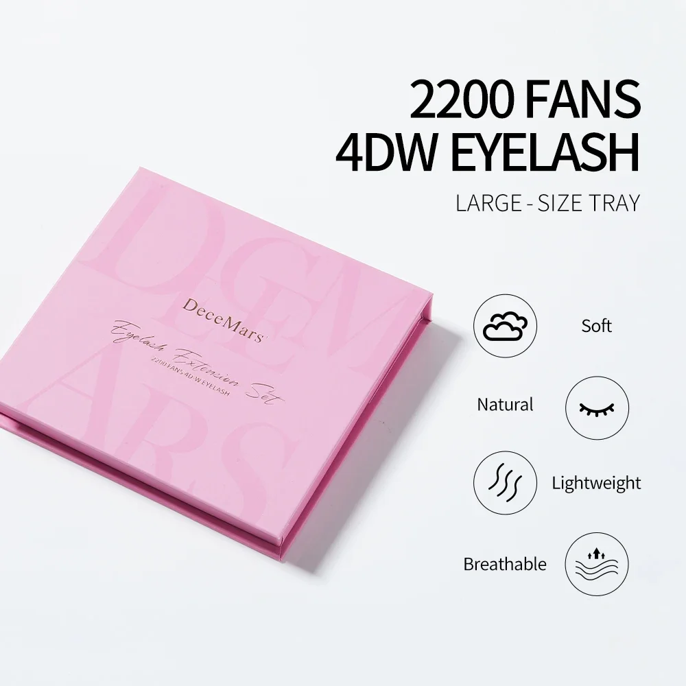 DeceMars High‑Capacity 4D Eyelash Extensions Dense Curly Soft Matte Black Professional Grafting False Lashes 2200 Fans