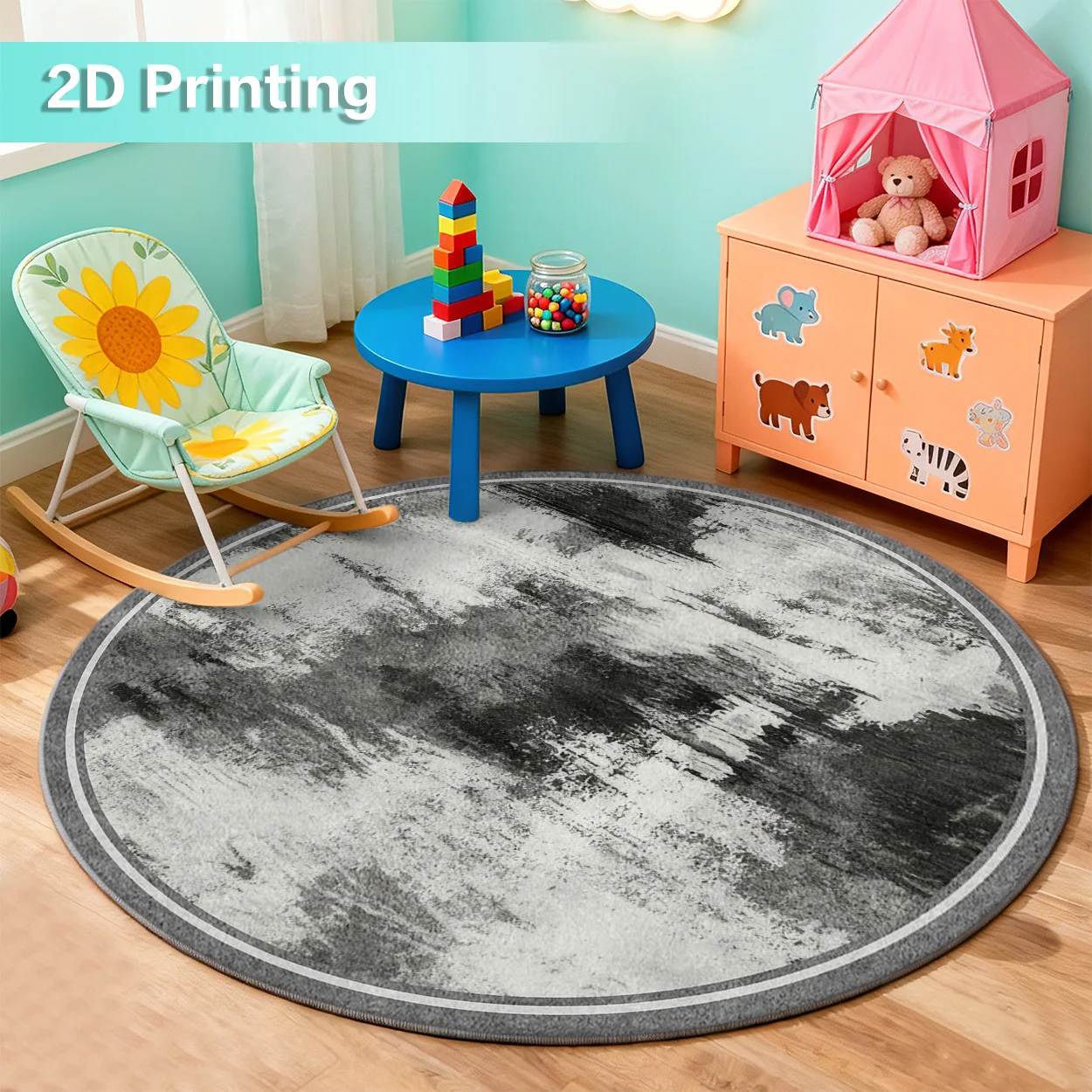 Festive Creative Expression Motif Round Rug Decorative Non Slip Door Mat Versatile Accent For Gym Dance Studio Lounge