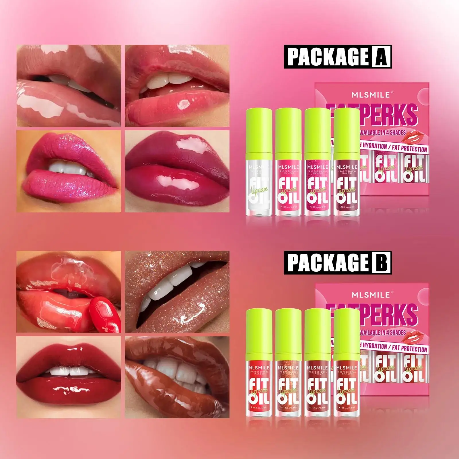 4-teiliges Set Spiegelperlen-Lipgloss, langanhaltend, feuchtigkeitsspendend, feuchtigkeitsspendend, klares Lippenbalsamöl, mehrfarbige Lippenverbesserung