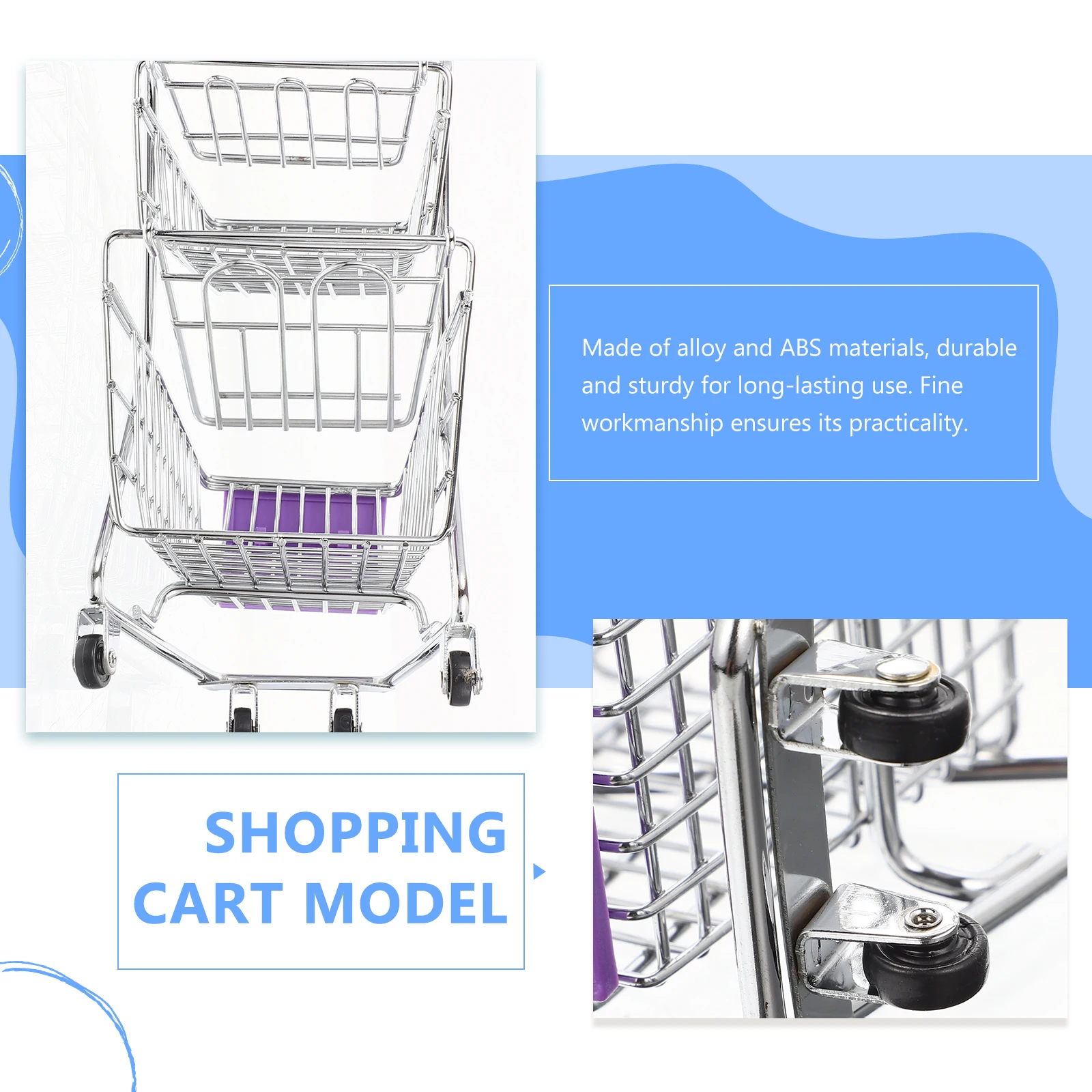 Mini carrito de compras para niños, carrito de supermercado púrpura de doble capa, pequeño carrito de almacenamiento para comestibles, regalo para sala de juegos, aleación Abs