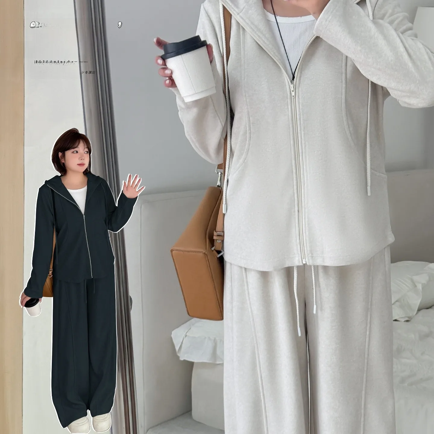 

plus Size Casual Lazy Sle Hoodie Wide Leg Pants Set Slim Fit Winter New Arrival Faion Ensemble for Women Comfortable Long...