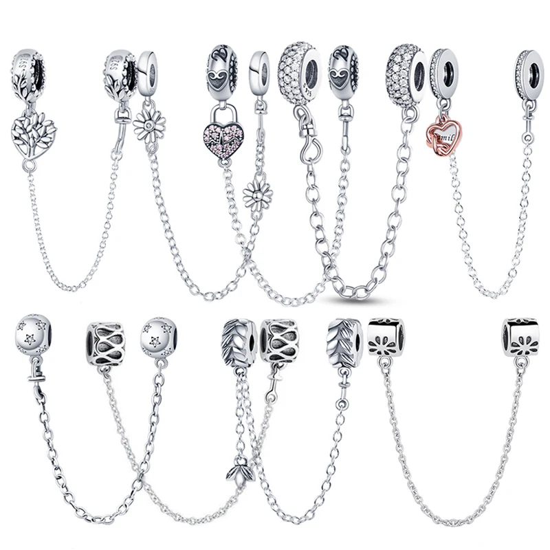 

Top sale charms of ley 925 fits original pandora bracelet necklace women New safety chain charm bead 925 silver pendant jewelry