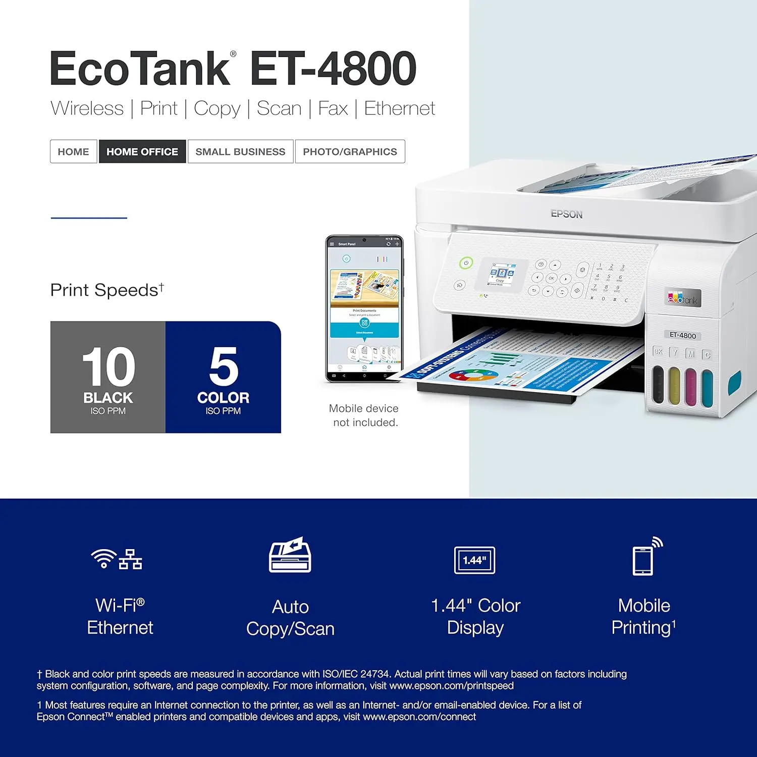 Imagem -04 - Epson Ecotank Et4800 Impressora Tudo-em-um sem Fio sem Cartuchos Impressora Supertanque Scanner Copiadora Duplex Adf e Ethernet Ideal