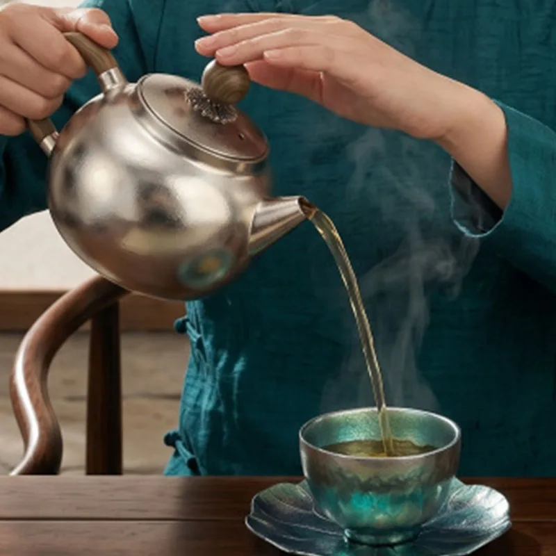 300ml Pure Titanium Teapot with Anti-scratching Handle, Antibacterial, Preserving Freshness, Lightweight Tea Set, Business Gift