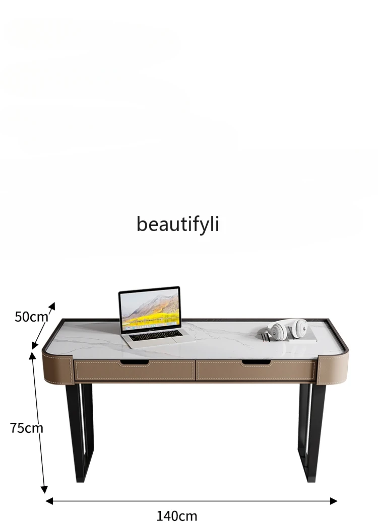 Stone Plate Light Luxury Desk Saddle Leather Study Writing Italian Minimalist Modern Simple Home Office Computer Desk Modern