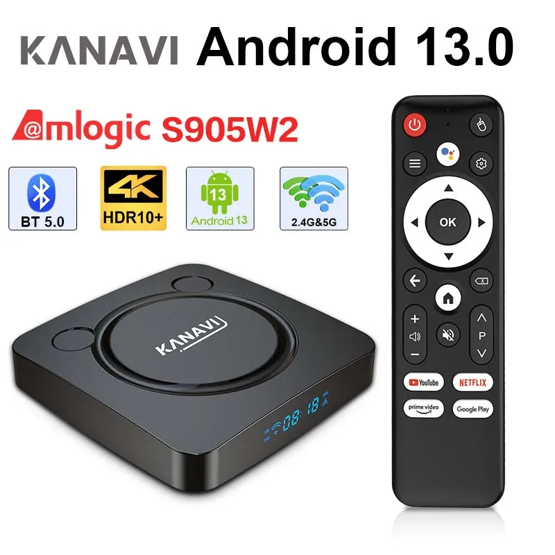 KANAVI Android 13 Bluetooth 5.0 Smart TV Box Support 4K HDR10+ Video Dual Wifi 5G Voice Control Miracast Streaming Media Player