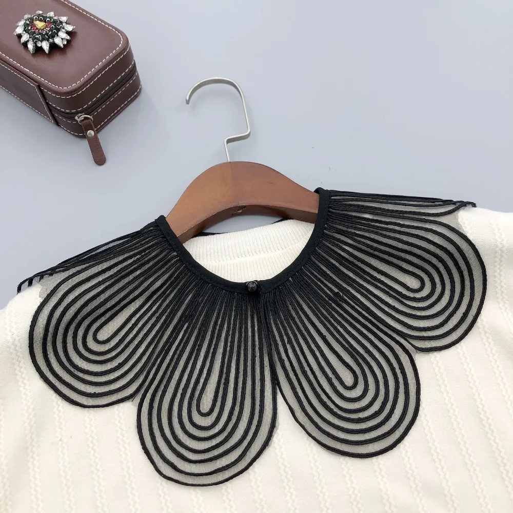 

Съемный искусственный воротник с жемчужной пуговицей, дышащая ткань, декоративный накладной воротник, шаль, однотонный кружевной съемный воротник для женщин