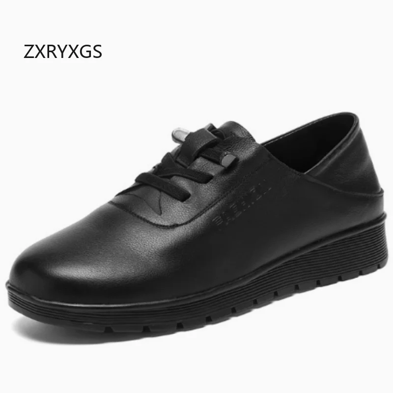 

ZXRYXGS Top Cowhide Round Toe Women Real Leather Shoes Flat Sneakers Comfable Soft Sole Large Size Casual Shoes Women Flats 2026