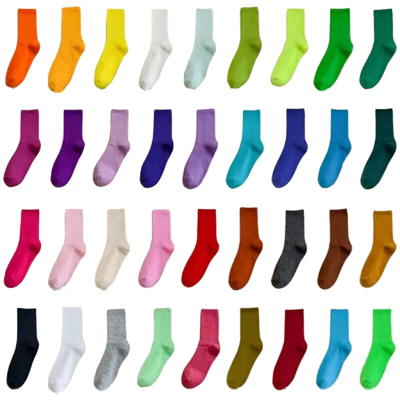 Chaussettes en coton Harajuku pour femmes, bonneterie douce pour filles, chaussettes longues pour documents solides, mode étudiante, sports, 28 couleurs