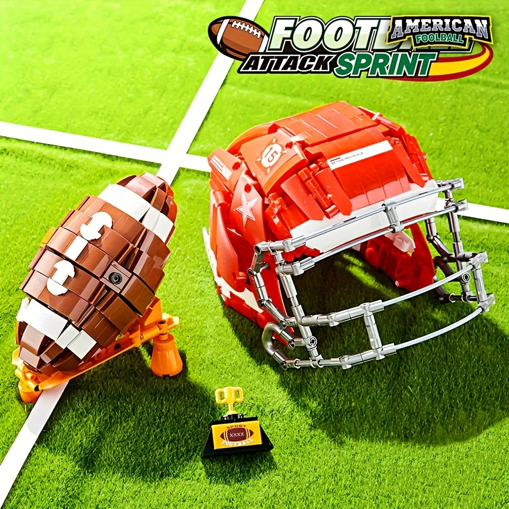 

1038pcs Rugby Block Sport ML Helmet Assembly Model American DIY Building Blocks, football Decorations, Christmas/Birthday Gifts