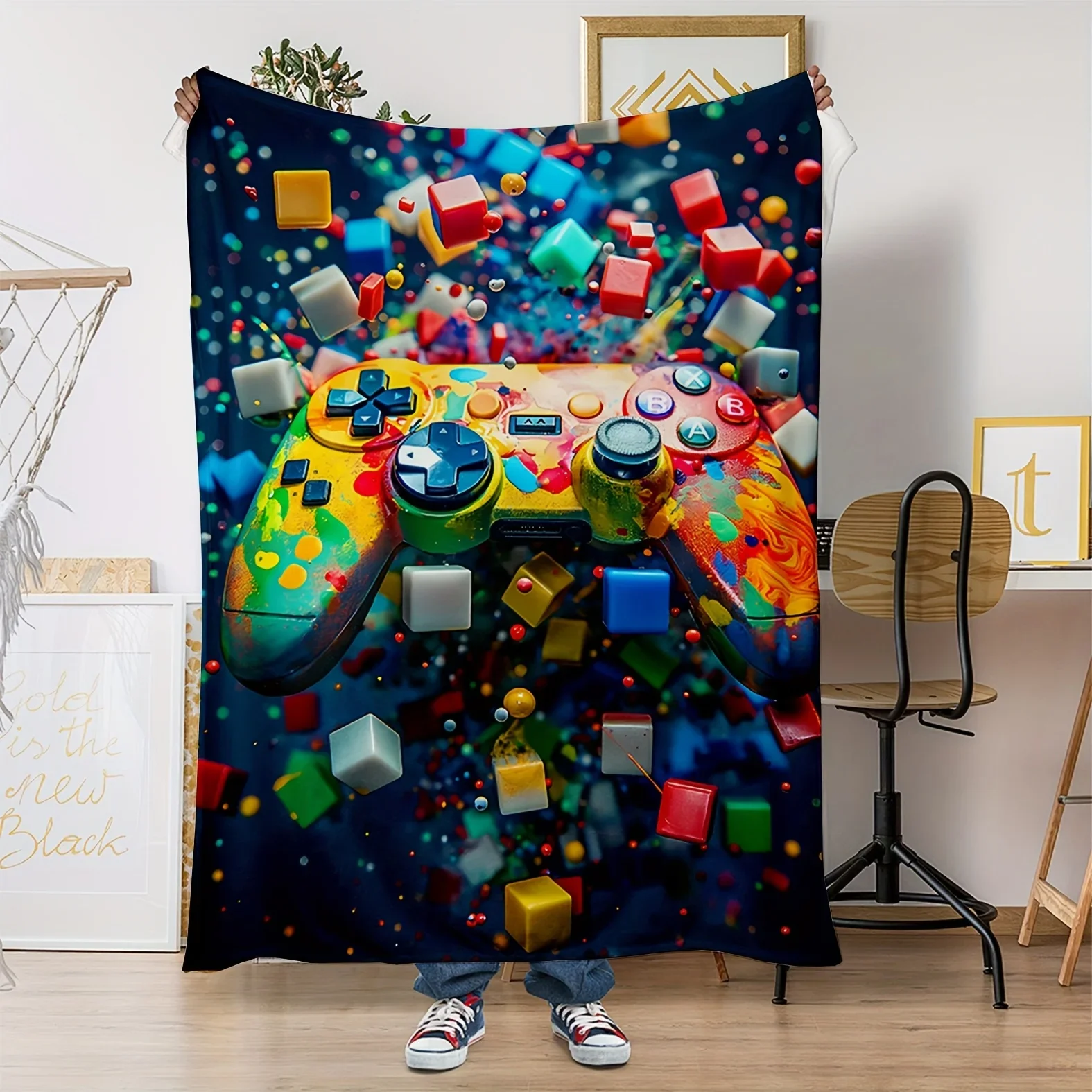 Ultra Soft Gamer Blanket Video Game Controller Design Throw for Boys Men Kids Anime Pop Art Retro Geek Gift Cozy Xmas
